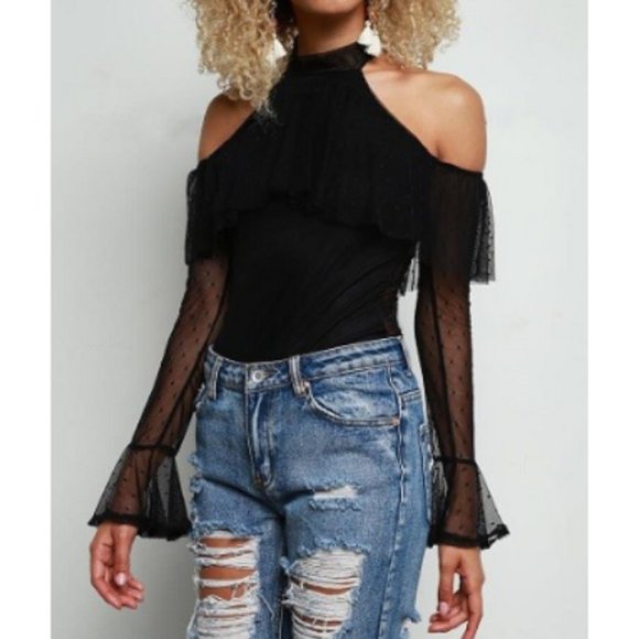 Mesh Halter Neck Dot Pattern Bodysuit - Picture 1 of 1